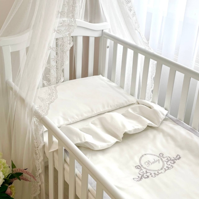 Set lenjerie de schimb pentru patut bebe 3 piese Baby King gri (2)